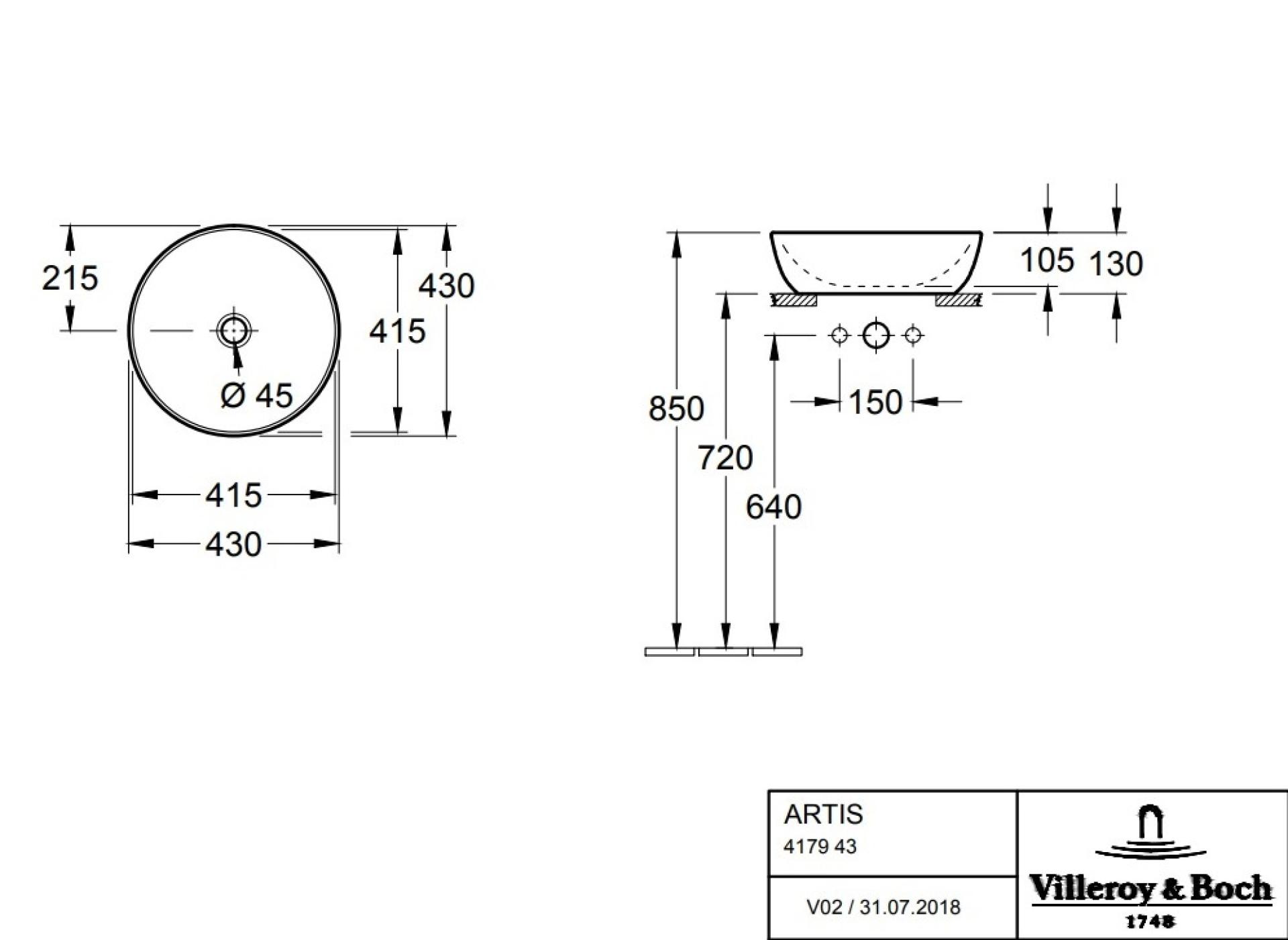 Раковина накладная Villeroy&Boch Artis 417943BCW0 голубой