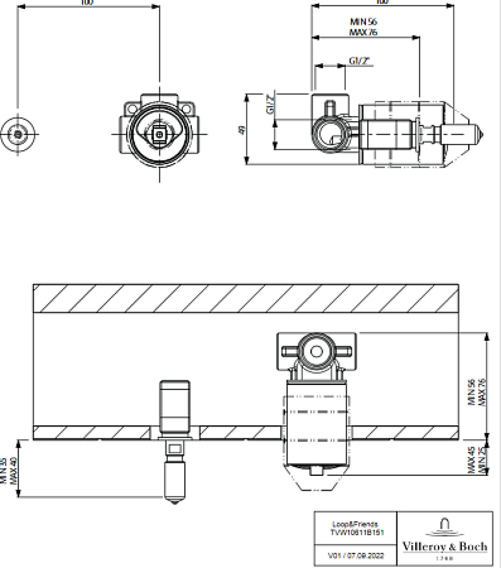 Cкрытая монтажная часть Villeroy & Boch Loop & Friends TVW10611B15076 золото