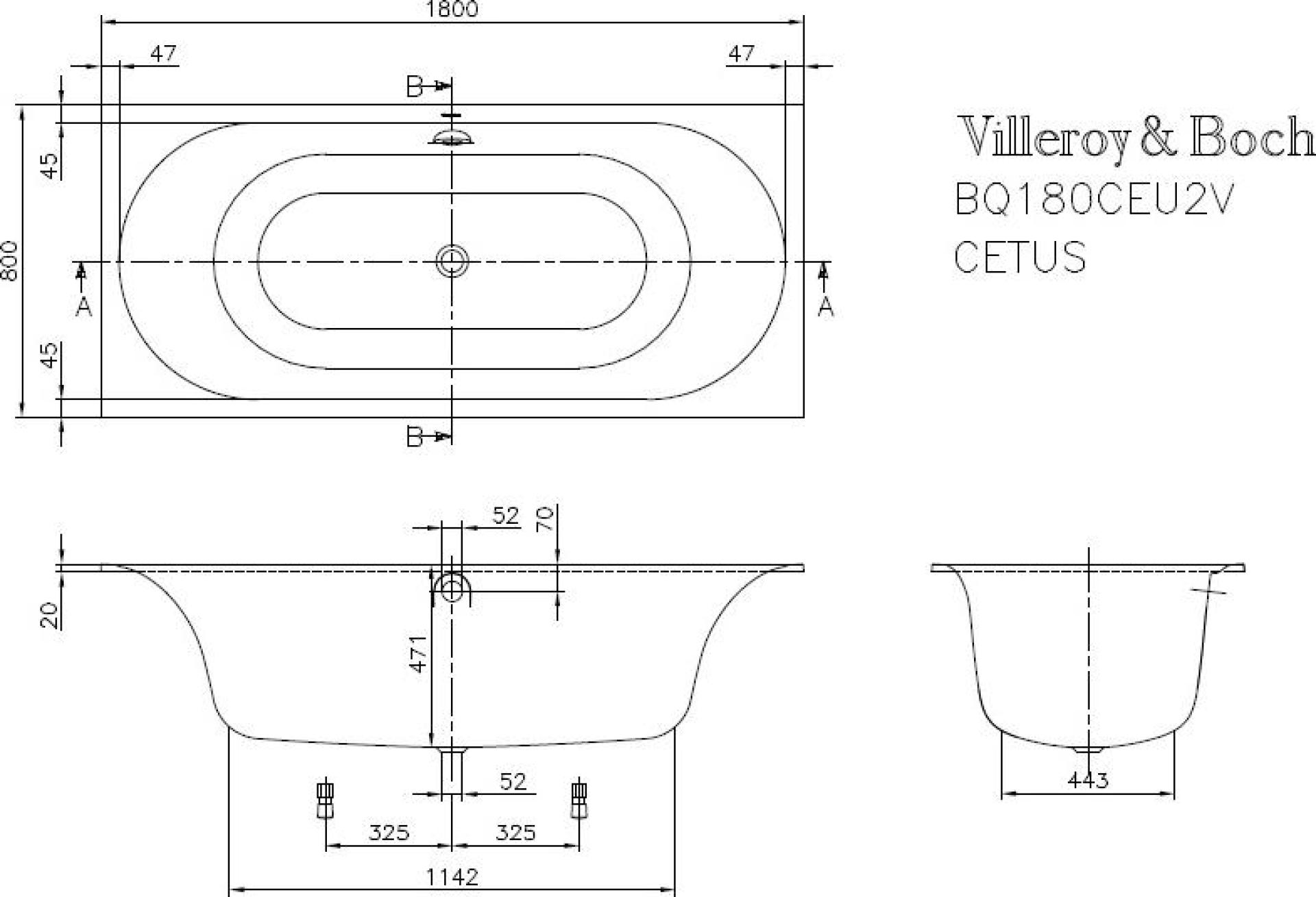 Квариловая ванна 180х80 Villeroy & Boch Cetus UBQ180CEU2V-96 star white