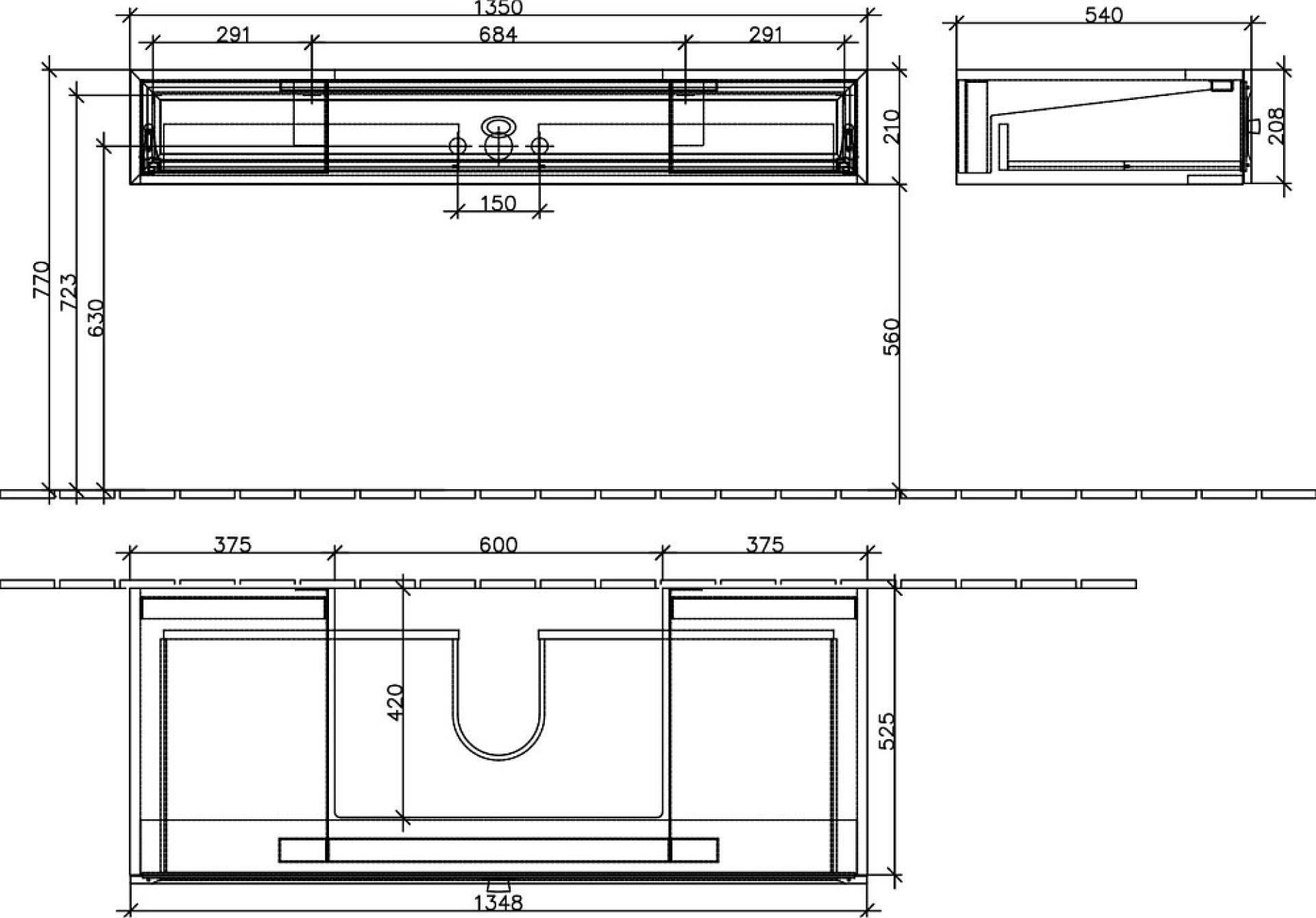 Тумба с раковиной Villeroy & Boch La Belle 135 white brilliant с 1 ящиком