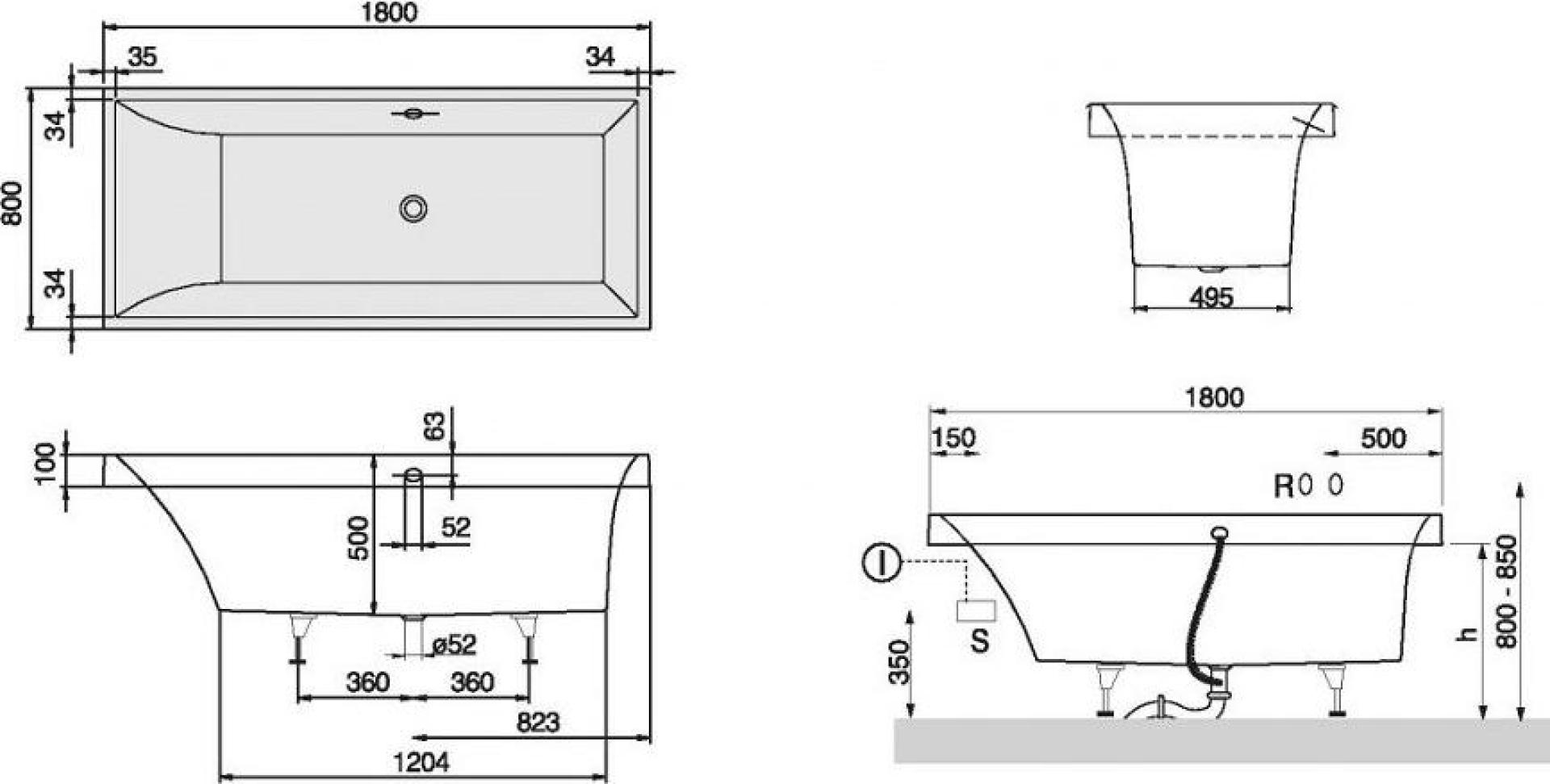 Квариловая ванна 180х80 Villeroy & Boch Squaro UBQ180SQR2V-01