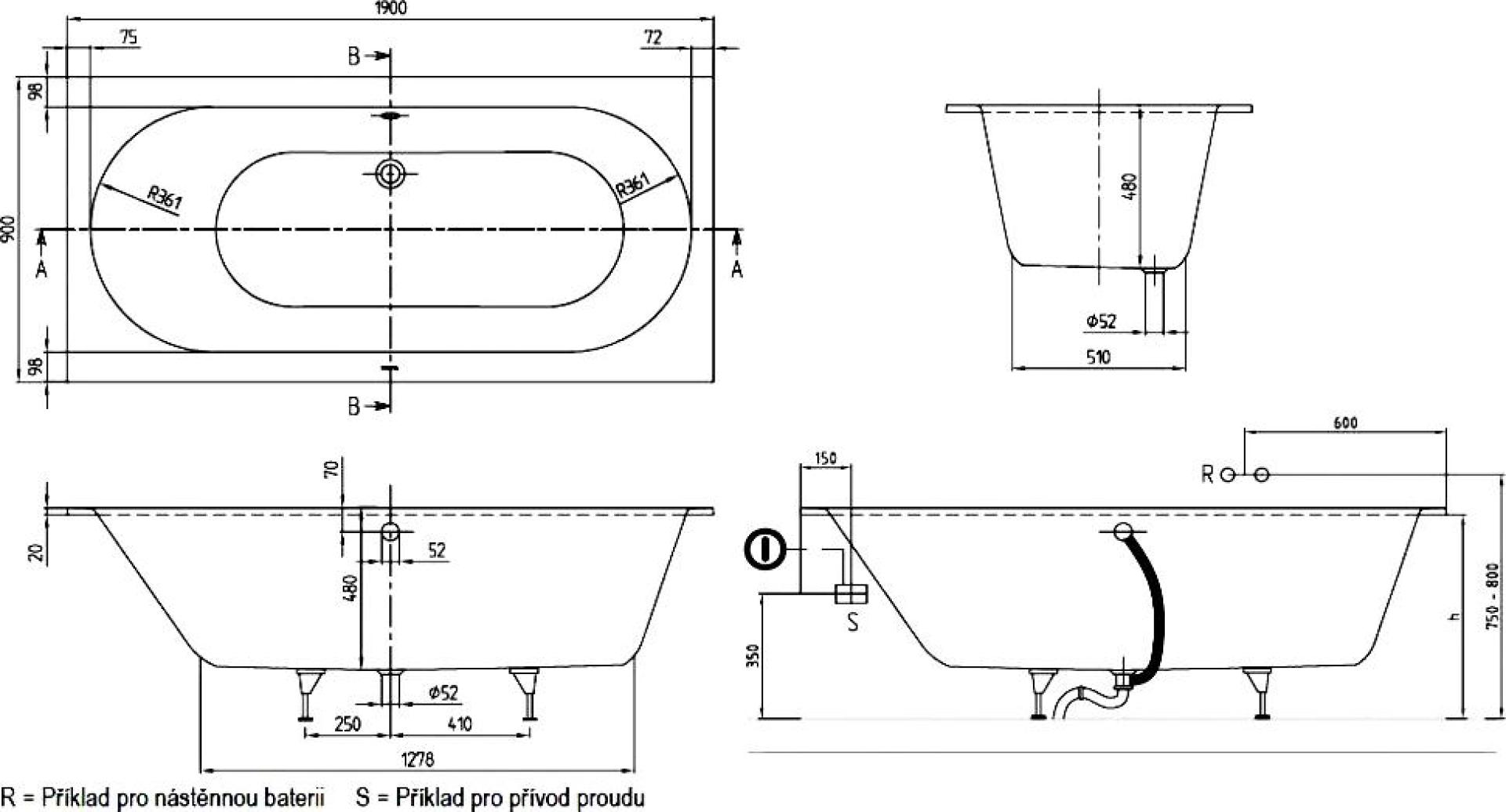 Акриловая ванна 190х90 см Villeroy & Boch Oberon UBQ199OBE2V-01 alpin