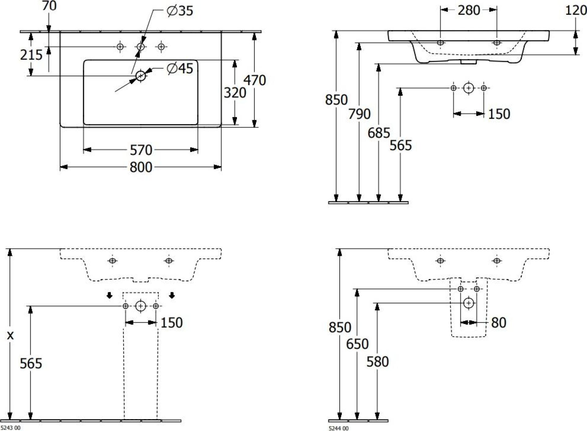 Раковина Villeroy & Boch Subway 3.0 4A708001, белый