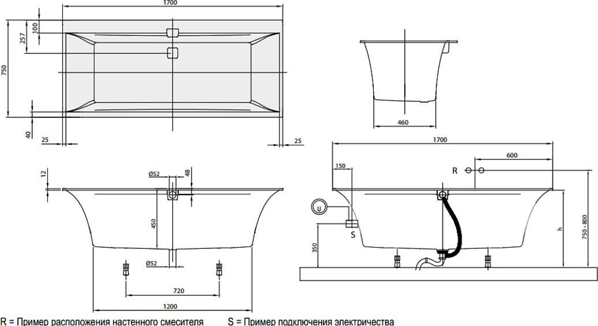 Квариловая ванна 170х75 Villeroy & Boch Squaro Edge 12 UBQ170SQE2DV-01 alpin