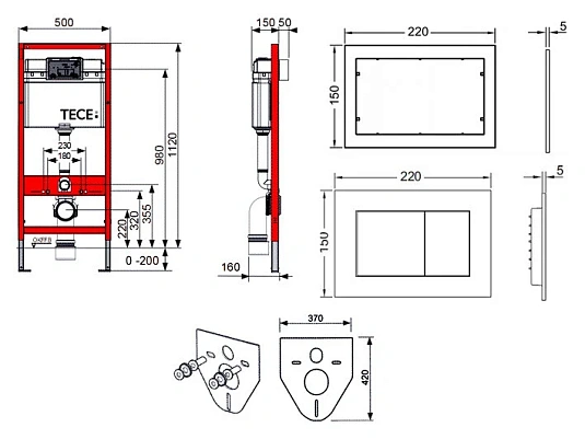 Инсталляция Tece с унитазом Villeroy&Boch Subway 5600 1001, сиденье микролифт, комплект