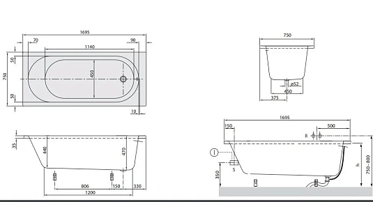 Акриловая ванна Villeroy & Boch O.Novo UBA170CAS2V-01+U99740000 белый